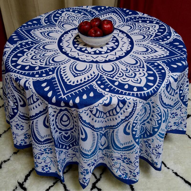 Cotton Floral Heart Medallion Tablecloth Round - 81 inches