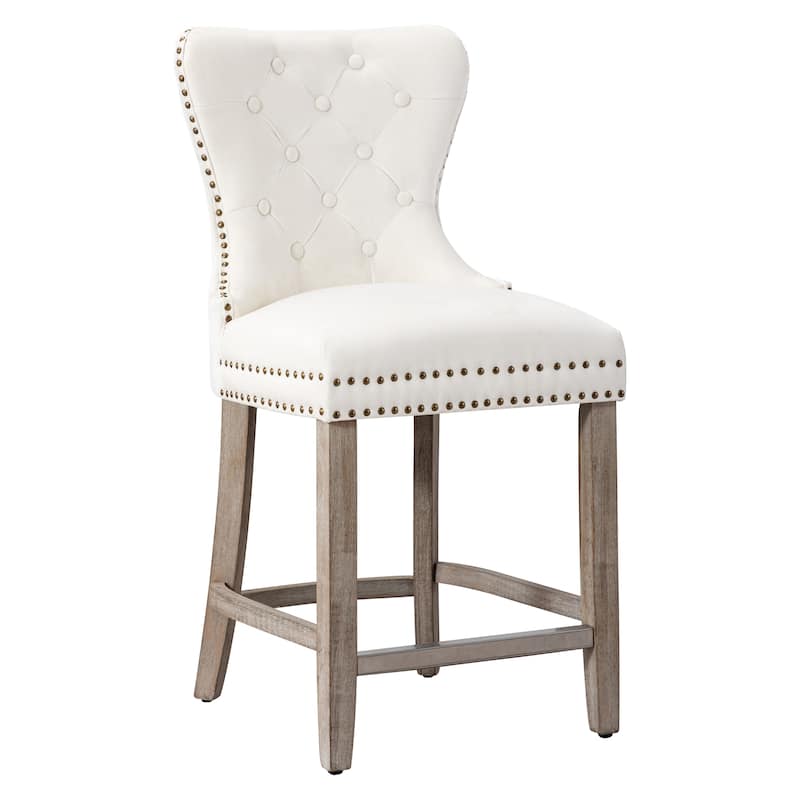 Carter 29" Wingback Tufted Nailhead Bar Stool with Antique Grey Legs