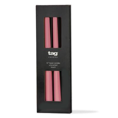 Color Studio 12" Traditional Taper Unscented Smokeless Paraffin Wax Candle Pink Set of 4 Burn Time 8 hrs.