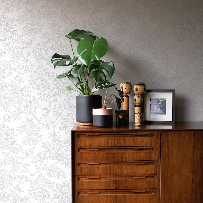 A-Street Prints Larkin Grey Floral Wallpaper