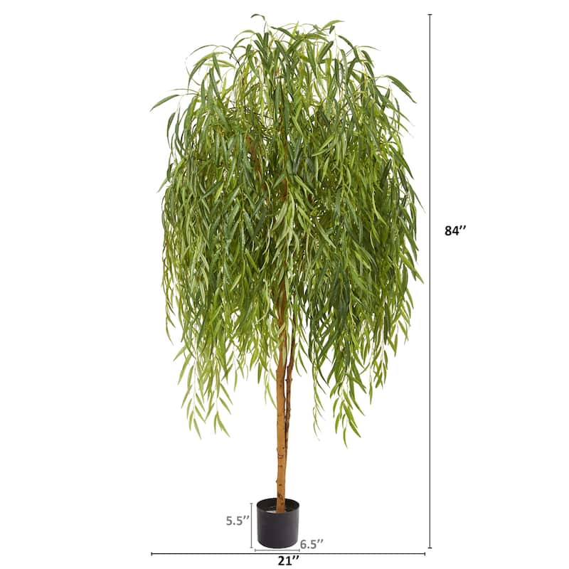 7ft Artificial Willow Tree - Indoor Decorative Tree, Realistic Green Leaves, Bohemian Home Decor, Tall Indoor Plant