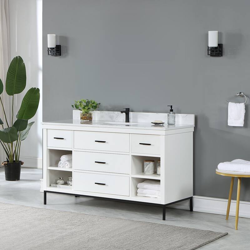 Altair Kesia Bathroom Vanity with White Composite Stone Top without Mirror