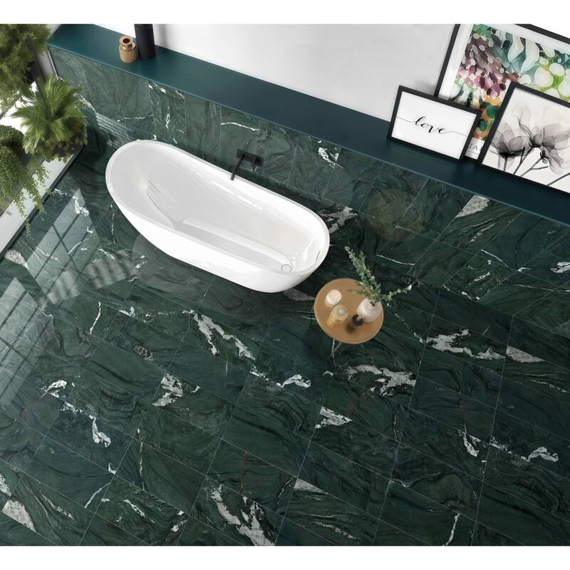 Roomfitters Natural Marble Tile for Wall and Floor, Polished Genuine Stone, 12x24 Marble Tile, 4-Piece Boxe, Green