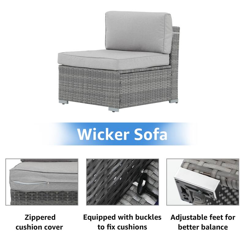 7 pieces Patio Wicker Sectional Sofa Set with Cushions