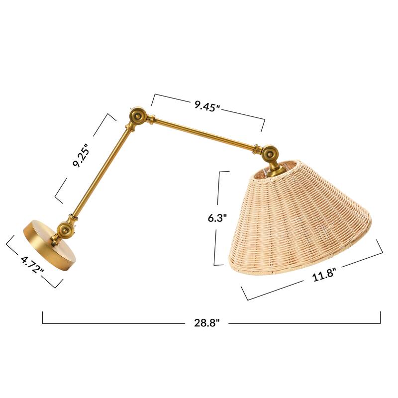Adjustable Wall Sconce with Rattan Shade