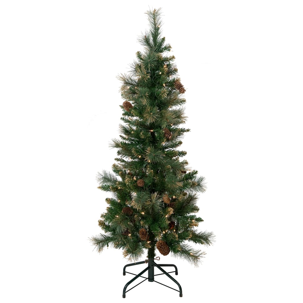 4.5' Yorkshire Pine Pencil Artificial Christmas Tree, Clear Lights - 4.5 Foot