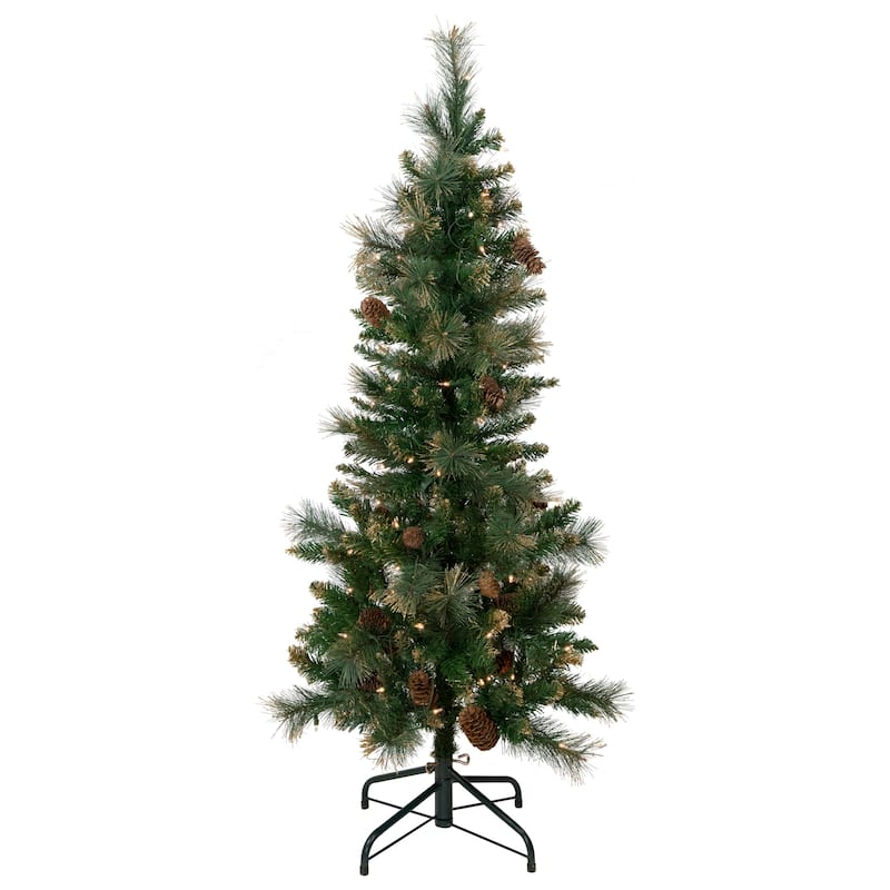 4.5' Yorkshire Pine Pencil Artificial Christmas Tree, Clear Lights - 4.5 Foot