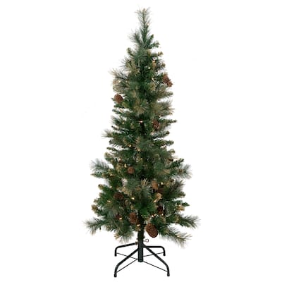 4.5' Pre-Lit Yorkshire Pine Pencil Artificial Christmas Tree Clear Lights