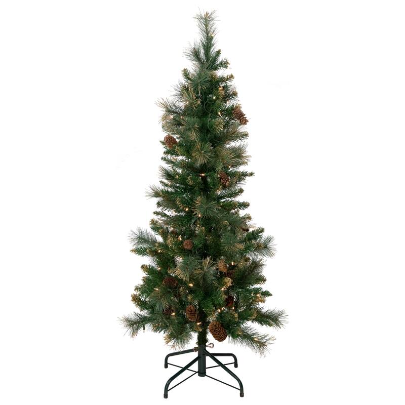 4.5' Yorkshire Pine Pencil Artificial Christmas Tree, Clear Lights - 4.5 Foot