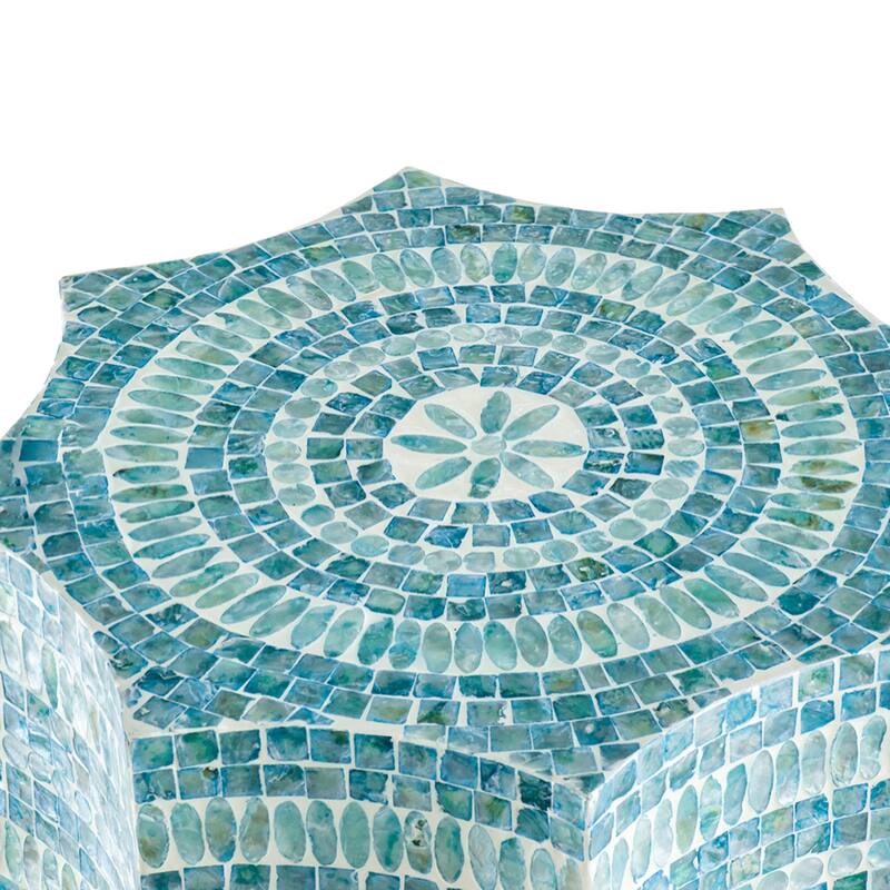 Starburst Capiz Shell Inlay Stool - 19.75" - Blue