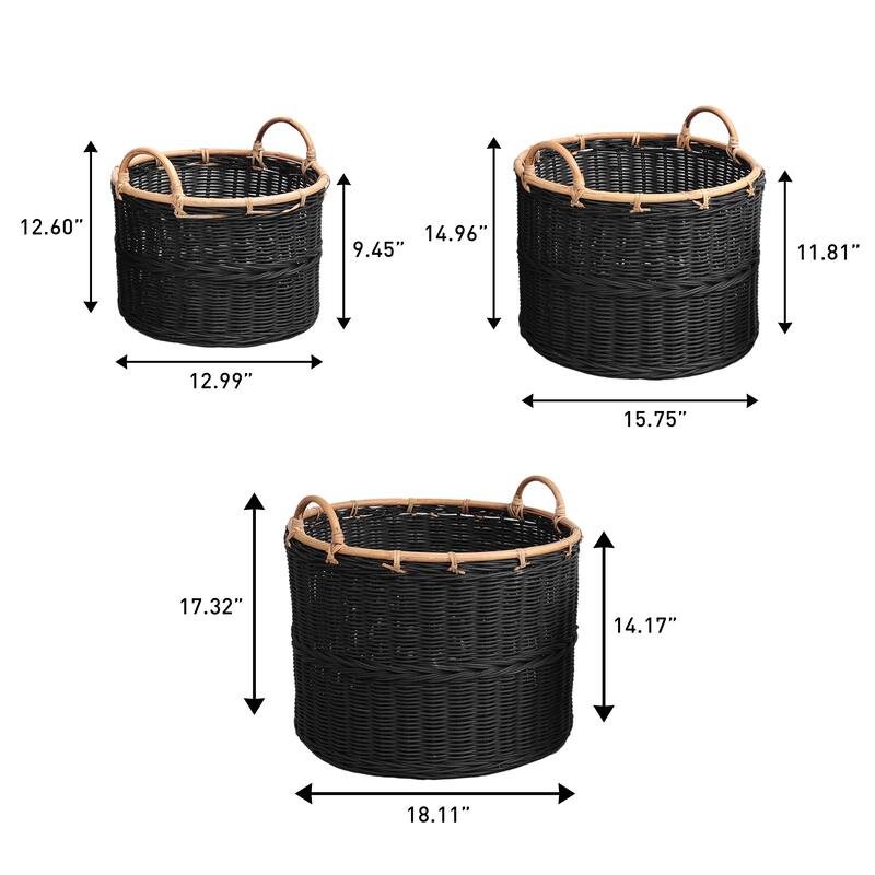 Vista Handwoven Rattan Nesting Storage Baskets with Handles (Set of 3)