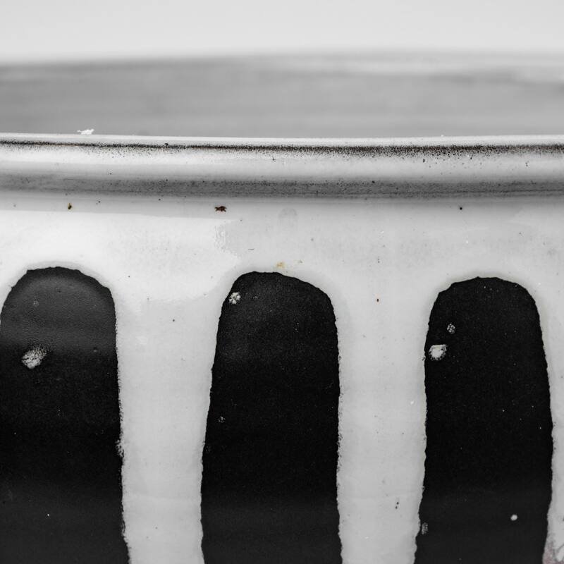 Lexington White & Black Ceramic Striped Bowl - 14.5"W x 14.5"D x 9.5"H