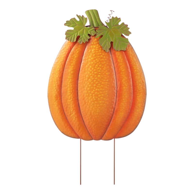 Glitzhome 37.75"H Fall Metal Embossed Glitter Pumpkin Yard Stake Thanksgiving Decor (3 Functions)