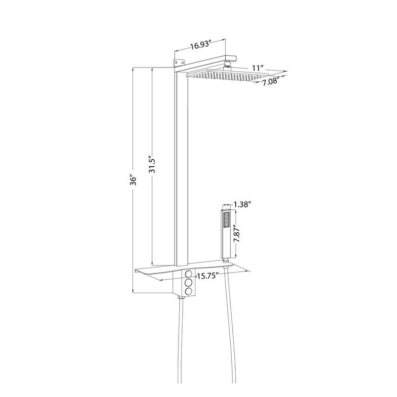 36"H Stainless Steel Exposed Rain Shower System With Handheld Shower (Valve Not Included)