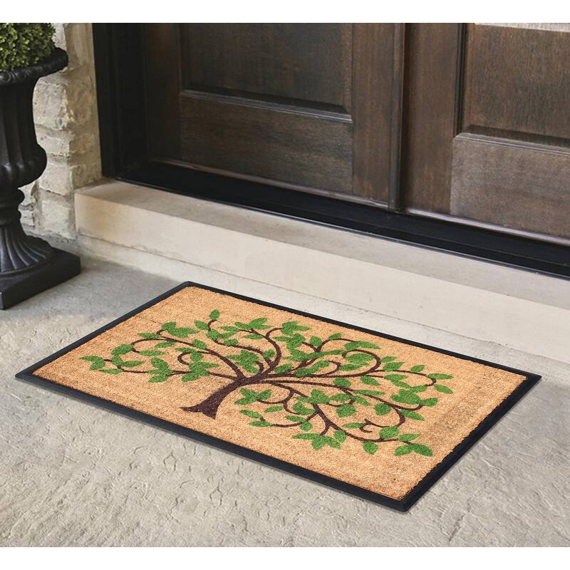 A1HC Hand-Crafted Rubber Coir Flocked Life of Tree Double Door Mat