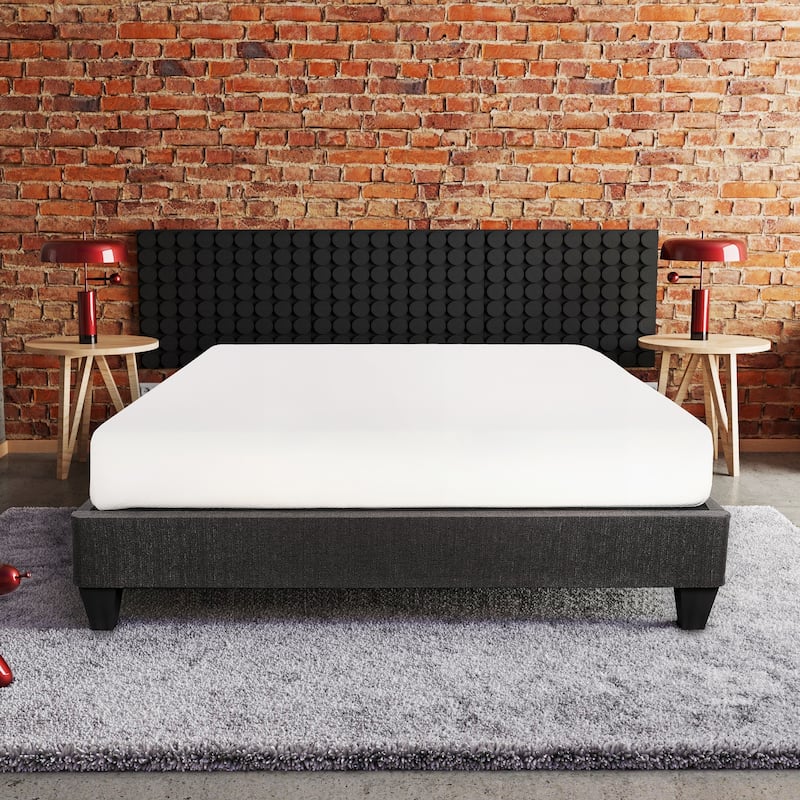 King Size Upholstered Platform Bed Frame with Headboard Attachment, Dark Grey