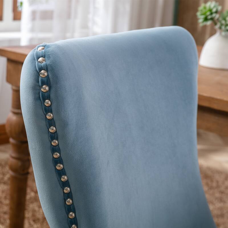 Set of 2 Upholstered Wing-Back Dining Chair with Backstitching Nailhead Trim and Solid Wood Legs
