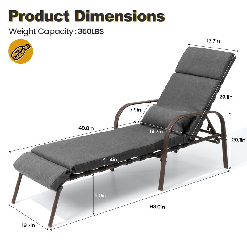 VredHom Outdoor Adjustable Chaise Lounge with Cushion and Pillow (Set of 2) - Set of 2