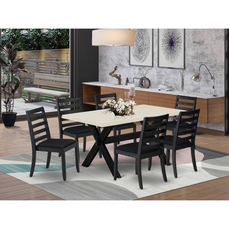 East West Furniture dining room set - a kitchen table & Stackable dining chairs - Wire-brushed Black (Pieces & Seat Options) - X626X1624-7
