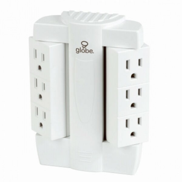 Globe 7799701 Swivel Tap with Surge Protection, 510-Joules, White, 6-Outlet