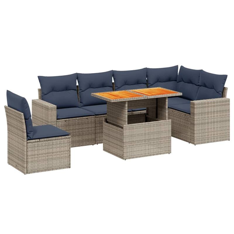 vidaXL Patio Sofa Set with Cushions Outdoor Furniture 7 Piece Poly Rattan - 24.4 x 24.4 x 27.2