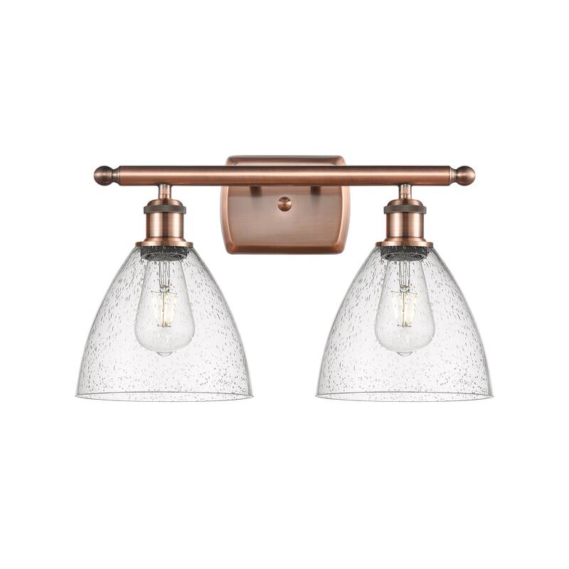 Innovations Lighting Bristol Glass - 2 Light 18" Bath Vanity Light - Antique Copper Finish/Seedy