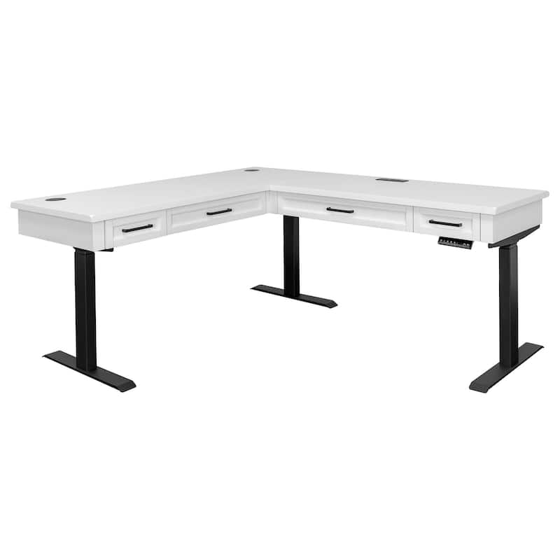 Modern Electric Sit/Stand L-Desk and Return, Height Adjustable Table, Wood Adjustable Office Corner Desk and Return, White