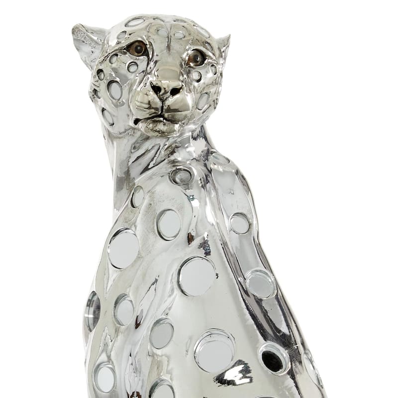 Polystone Leopard Decorative Sculpture - Gold or Silver - Roche River Decor