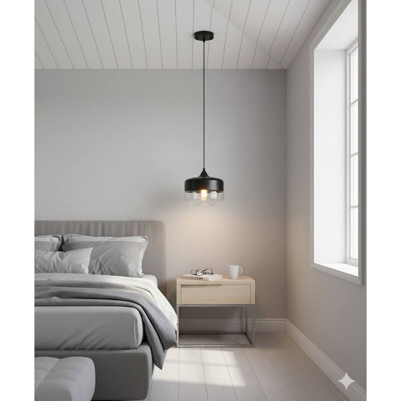 1-Light Matte Black Wall Sconce With A Clear Glass Shade