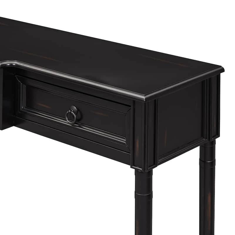 Pine Veneer Long Entryway Table, Console Table Sofa Table with 3 Storage Drawers & Open Storage Shelf, Tapered Table Legs