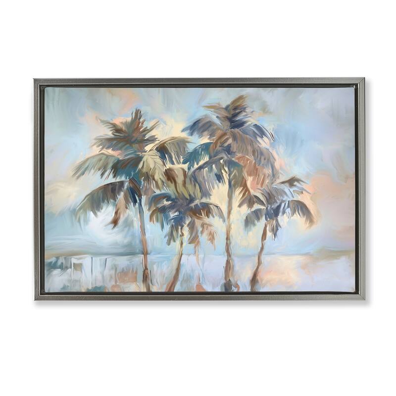Stupell Cool Palm Trees Sunrise Framed Floater Canvas Wall Art Design By Ramona Murdock - 31 x 21 - Grey
