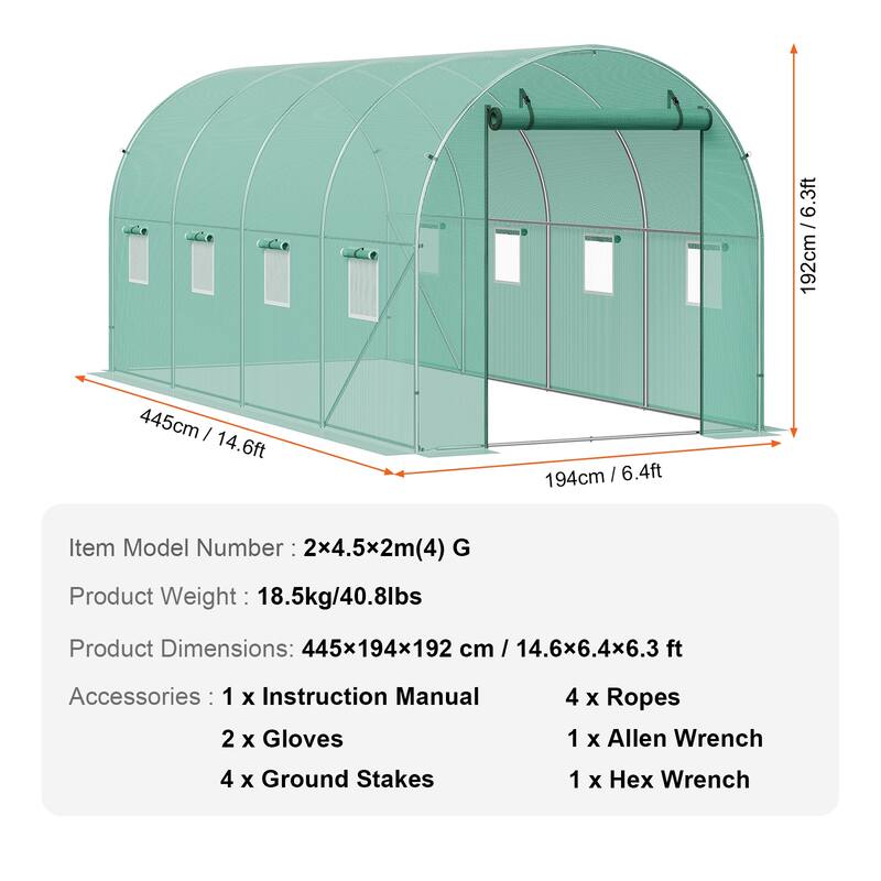 Walk-in Tunnel Greenhouse, Hoop House Greenhouse Tunnel, Plant Hot House with Galvanized Steel Frame, Green PE Cover