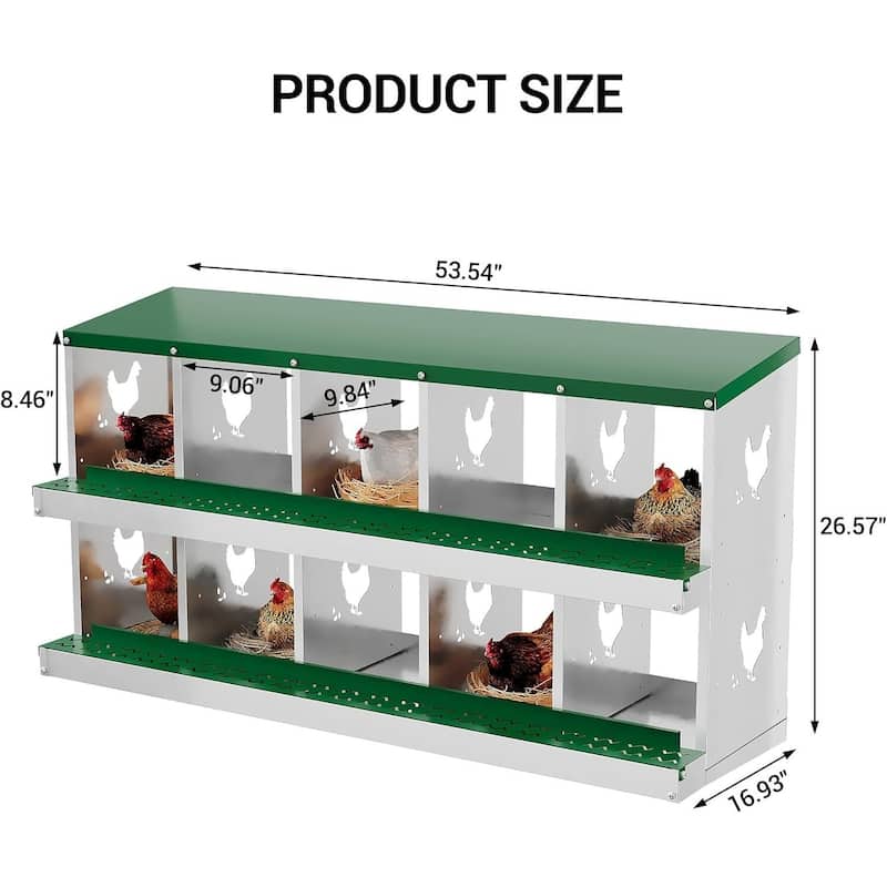 Wall-Mount or Free-Standing Metal Chicken Nesting Box for Hens, Green