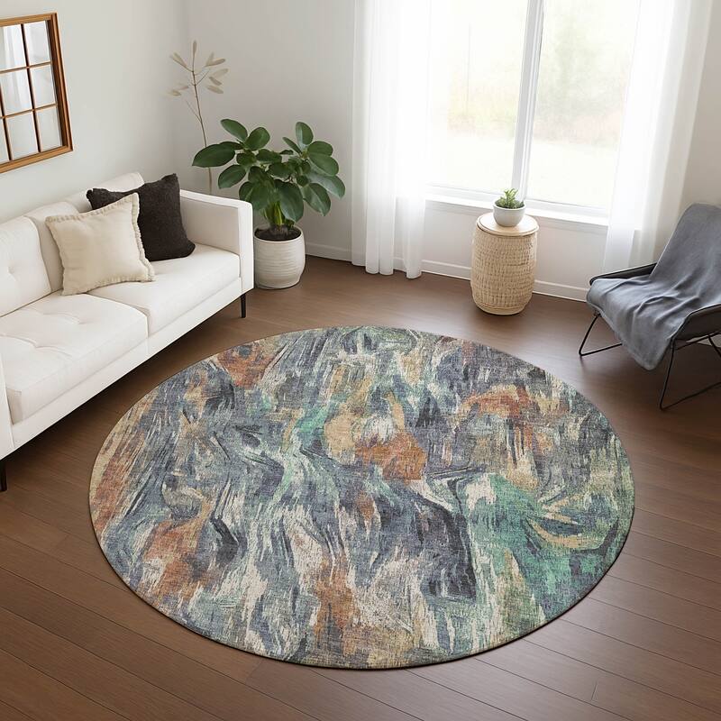 Machine Washable Indoor/ Outdoor Brushstrokes Modern Chantille Rug