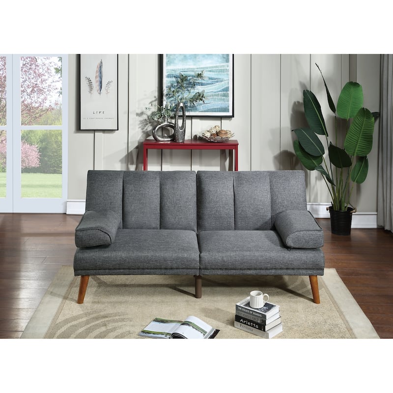 Polyfiber Adjustable Loveseat Sofa, Living Room Plush Couch with Pillow Top Arms and Solid Wood Legs - Grey