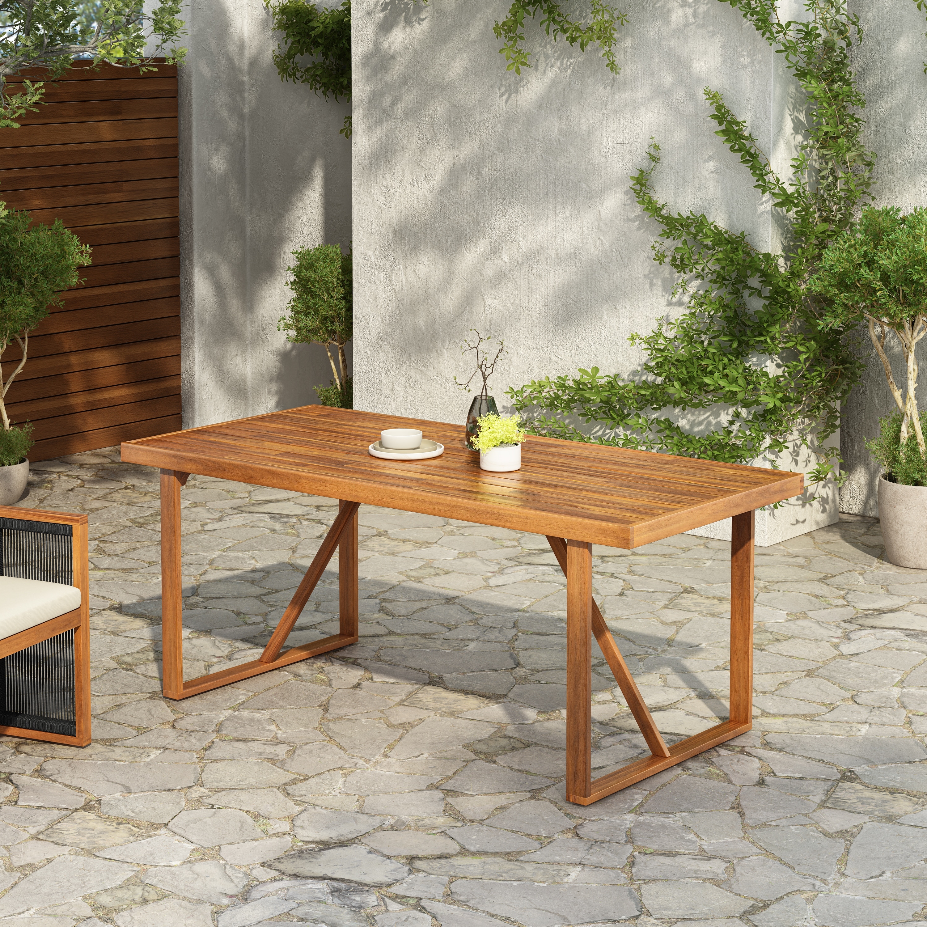 Christopher Knight Home - Modern Outdoor Acacia Wood Dining Table with Slatted Top