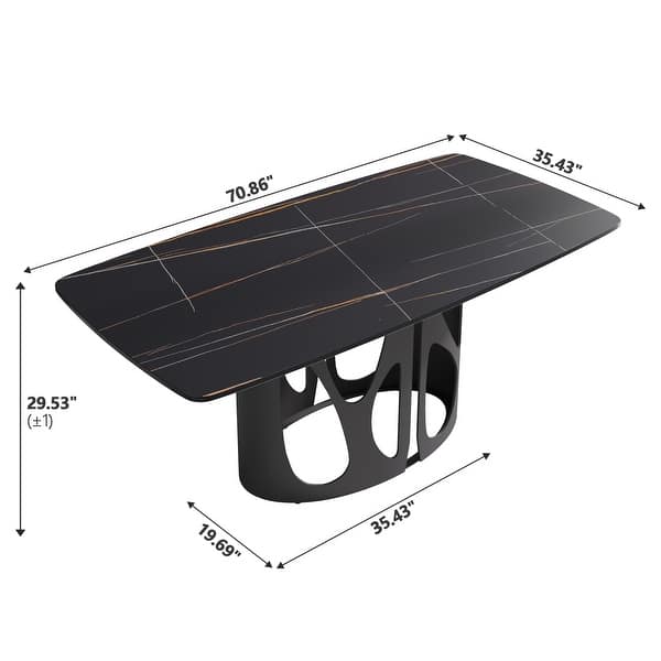 dimension image slide 2 of 6, Cuve Edge Rectangle Dining Table Kitchen Table, Slate Table Top With Blakc Metal Pedestal