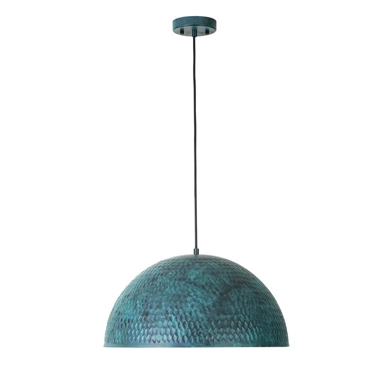 19.7" 1-Light Modern Industrial Black/Green Hand-Hammered Iron Dome Pendant Light for Dining Room