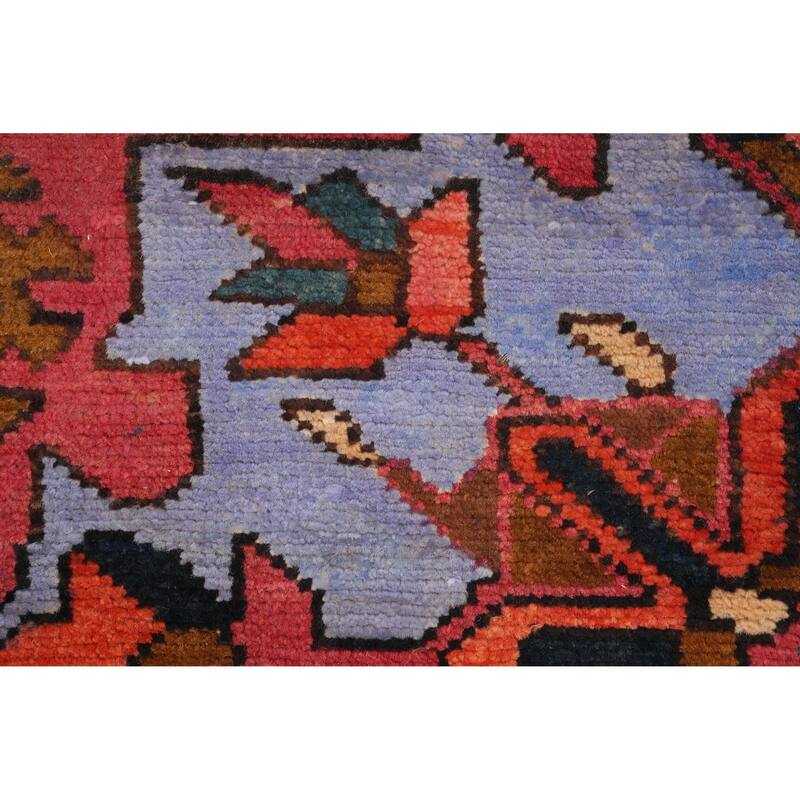 Hand Knotted Oriental 100% Wool Carpet Traditional Geometric Oranges & Rust Heriz Runner Rug - 9' 11'' X 3' 5''