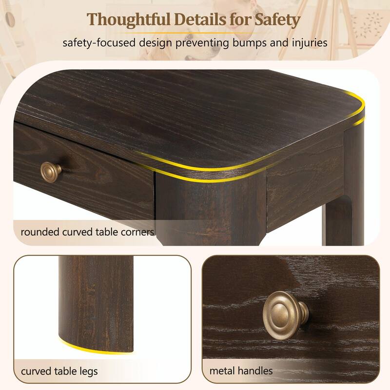 Rustic Console Table with Curved Corners for Safety - Entryway Table with 3 Concealed Drawers