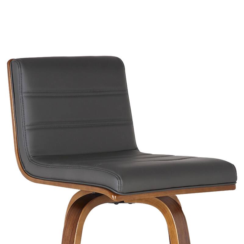 Modern Walnut Swivel Bar Stool with Faux Leather Seat and Low Back Brown Footrest Solid Wood Frame