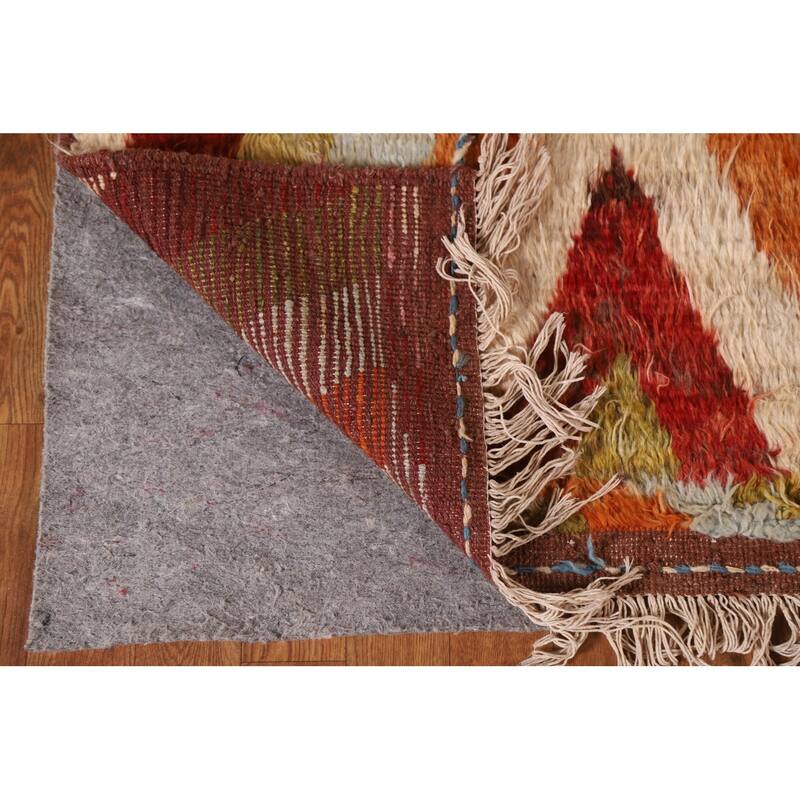 Hand Knotted Oriental 100% Wool Carpet Modern Geometric Multi-Colored Moroccan Runner Rug - 13' 3'' X 3' 2''