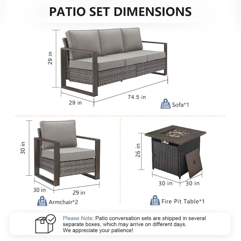 Pocassy Outdoor 30" Fire Pit Table with Sofa Swivel Chair Set