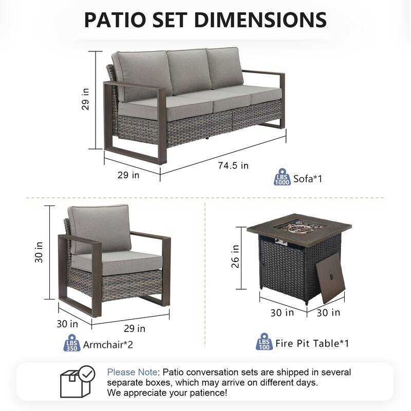 Pocassy Outdoor Fire Pit with 3-Seat Sofa Club Chairs Patio Furniture Set