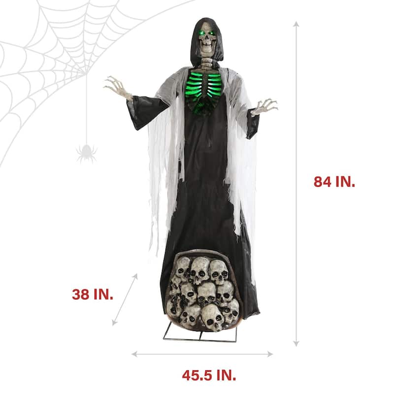 Haunted Hill Farm 7-Ft. Tall Ajal the Graveyard Ghoul, Battery-Operated Scary Halloween Prop with Light-Up Eyes and Chest