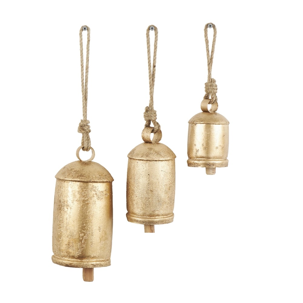 Metal Tibetan Inspired Decorative Cow Bells with Jute Hanging Rope - Set of 3 - Roche River Decor