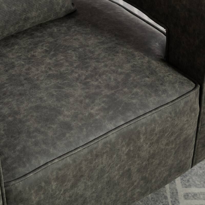 PU Leather Swivel Barrel Chair with Weathered Wood Base, 360° Rotation, and High-Density Foam Seat