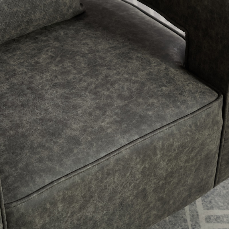 Roomfitters 29.1" Modern Swivel Barrel Chair, Open Back Faux Leather Club Chair with Weathered Wood Base