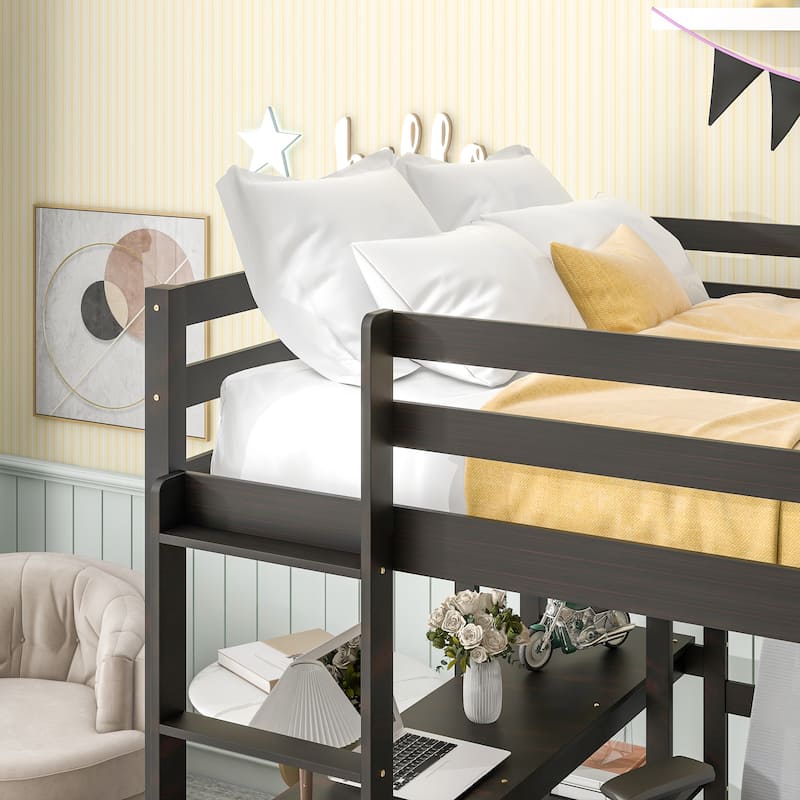 Loft Bed with Desk ,Shelves and Ladder