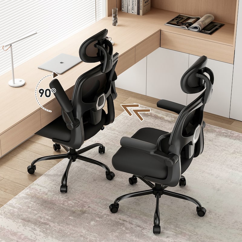 Ergonomic Office Chair, High Back Desk Chair with Flip-Up Armrest and Adjustable Lumbar Support, Computer Chair